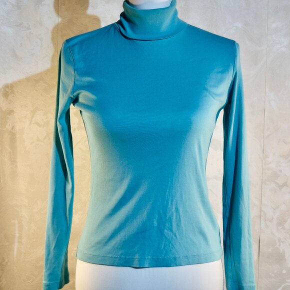 Talbots Petites Teal Blue Mock Neck Long Sleeve Top Size Petite (P) - Picture 1 of 3